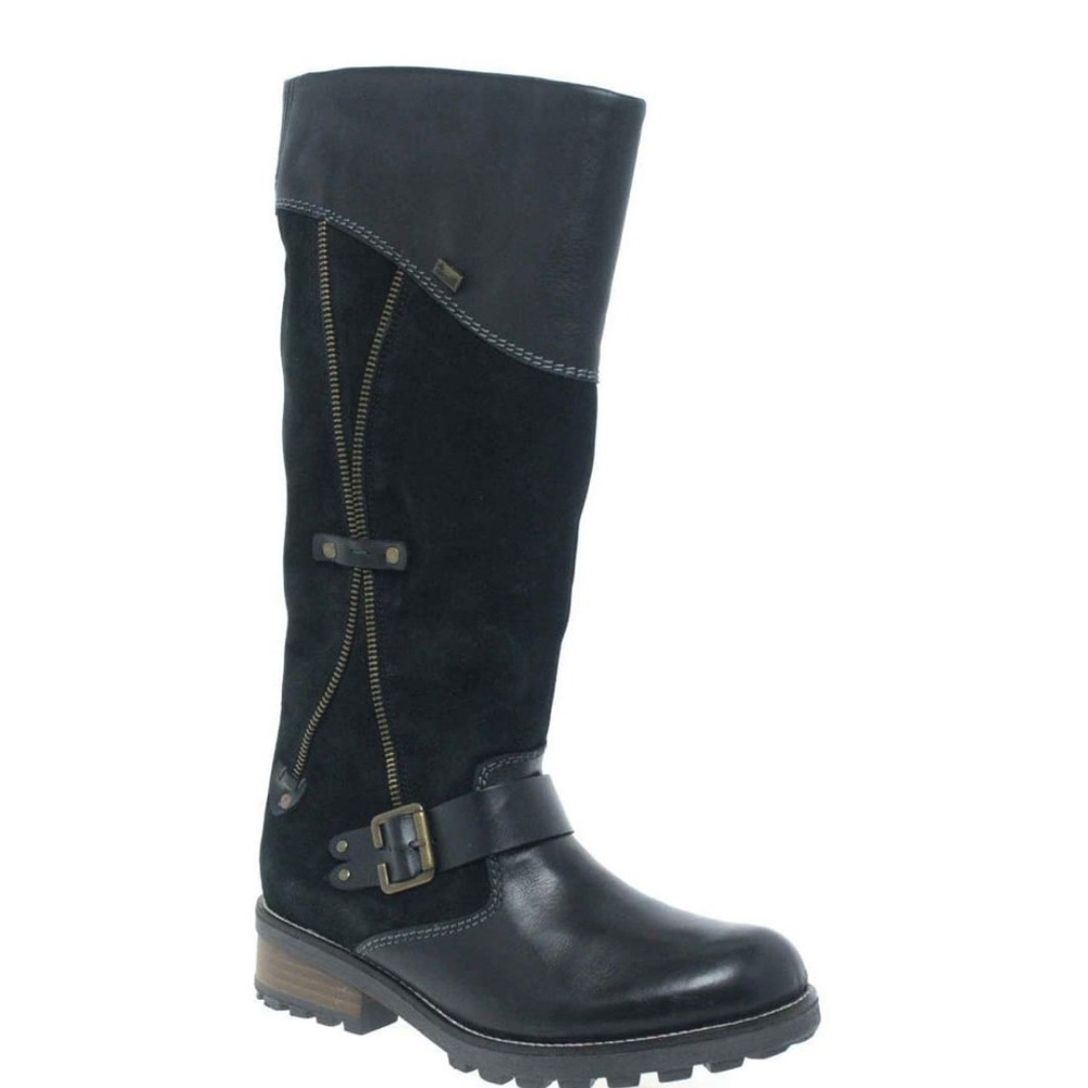 Rieker Lana black leather and suede with lamb’s wool lining tall boots Size 40 9